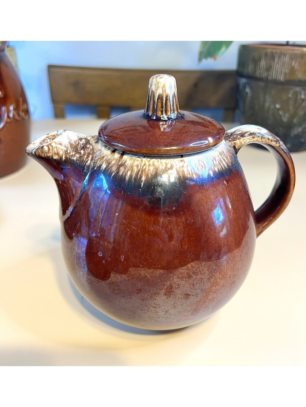 Hull Pottery Vintage Brown Drip Glaze Rim Teapot w/Lid Vintage MCM USA VG Cond